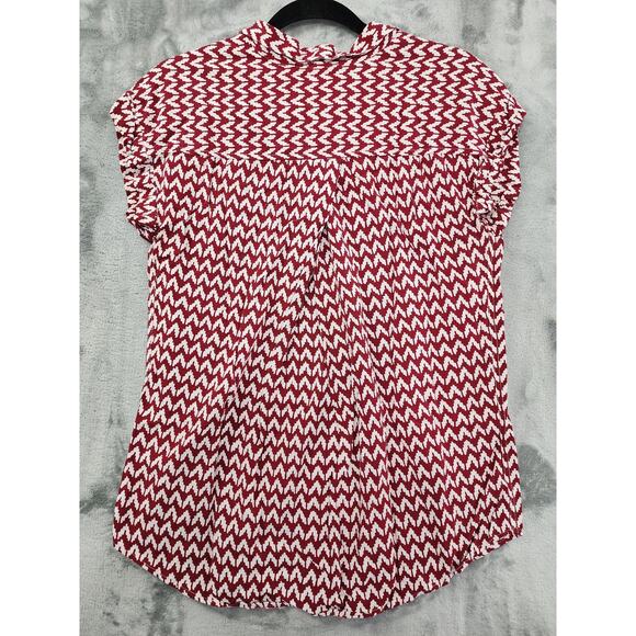 JACHS Girlfriend Top Womens S Red White Chevron Print Quinn Cap Sleeve Button Up - Picture 3 of 9